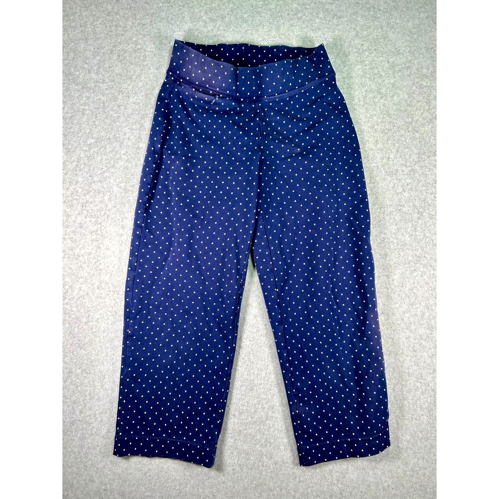 Faded*Lands' End Capri Pants Womens XS Blue White Polka Dot Stretch Waist